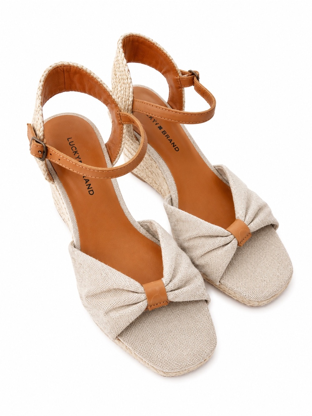 Lucky Brand Tan & Beige Knot Espadrille Wedge Sandals